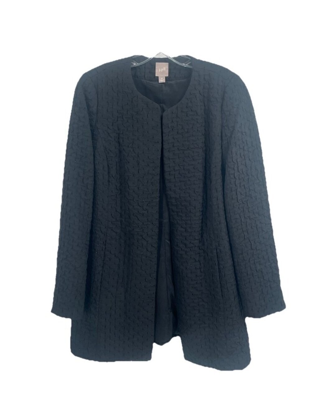 J Jill Black Textured Embellished Long Line Jacket Sz XS Crinkle Career Layering